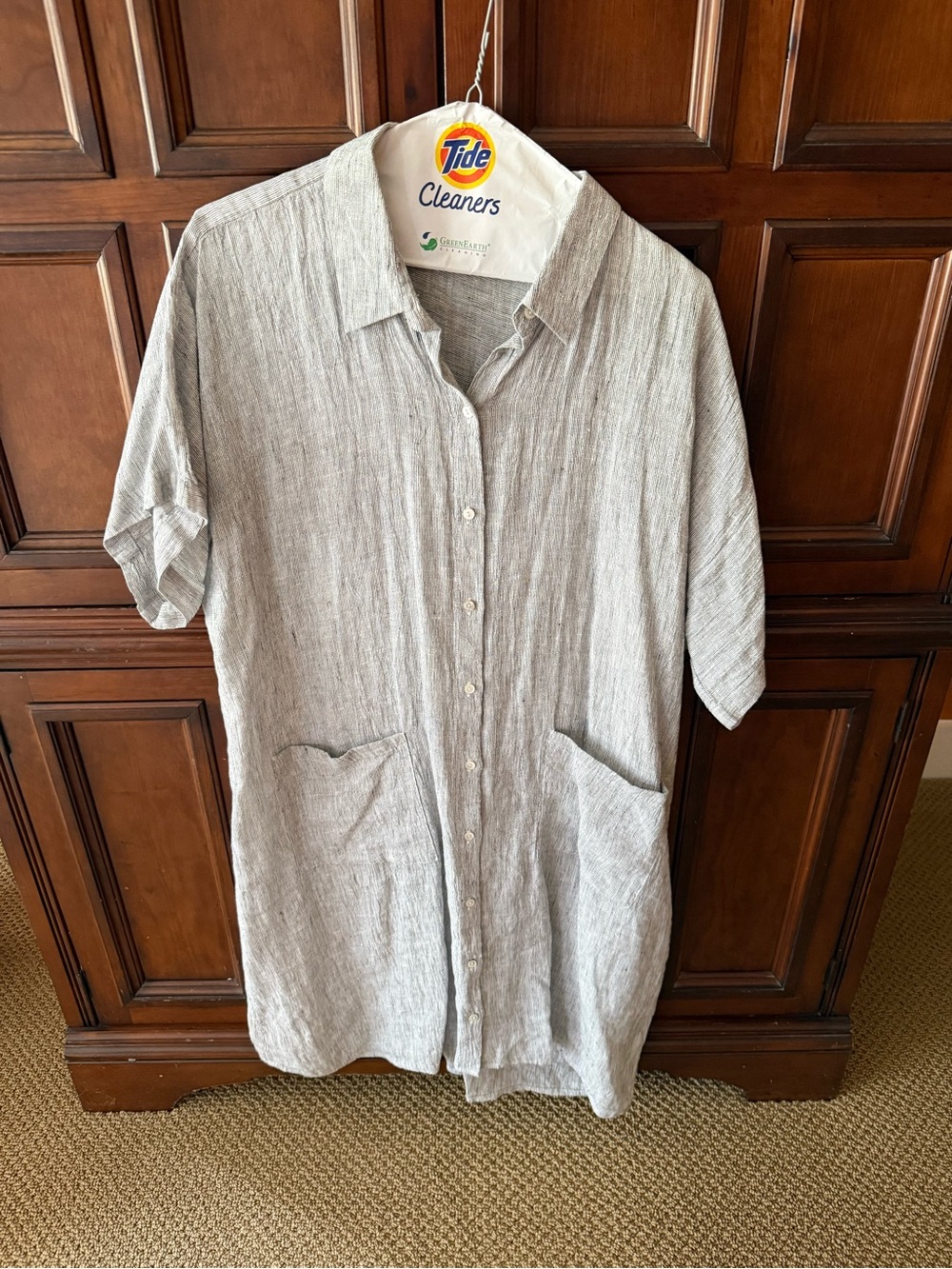 Eileen Fisher Gray & White Striped Knit Top